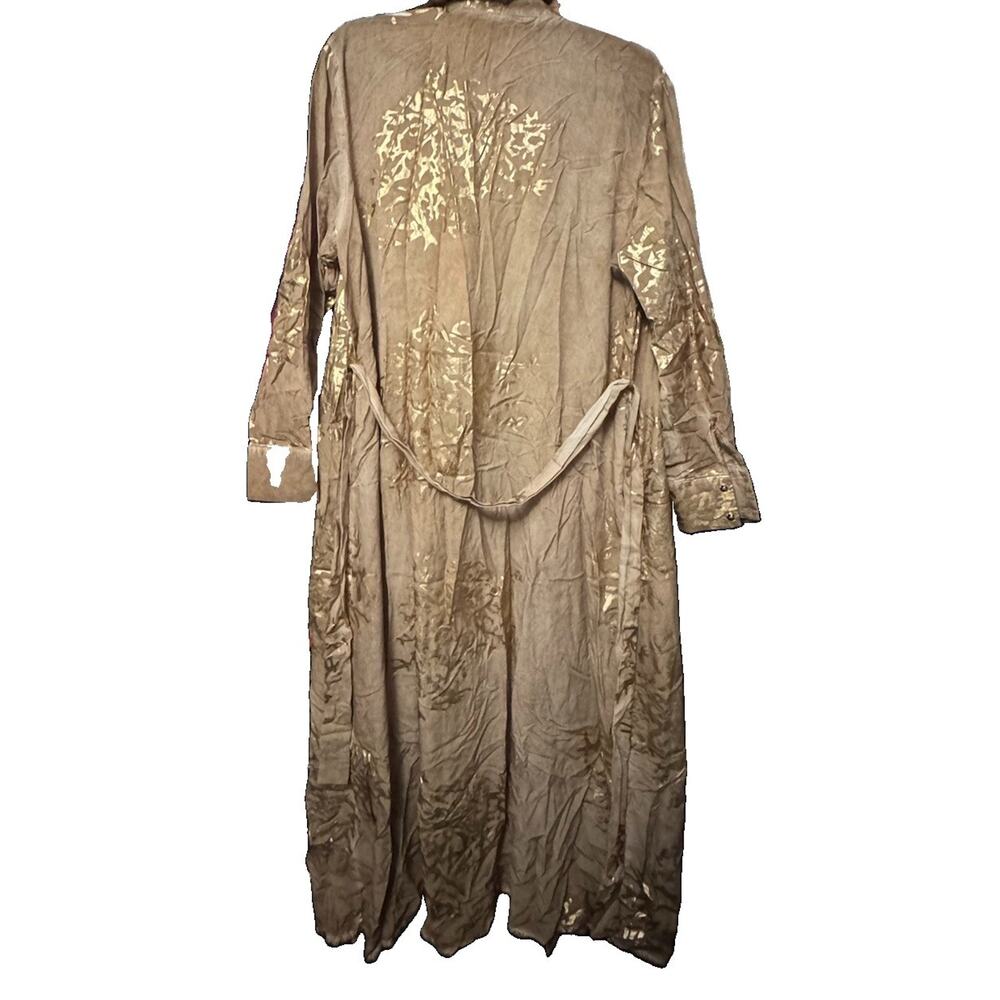 LAST QUEEN PARIS WOMENS S GOLD METALLIC CORAL PRINT MAXI SHIRT DRESS BELTED - Picture 10 of 10
